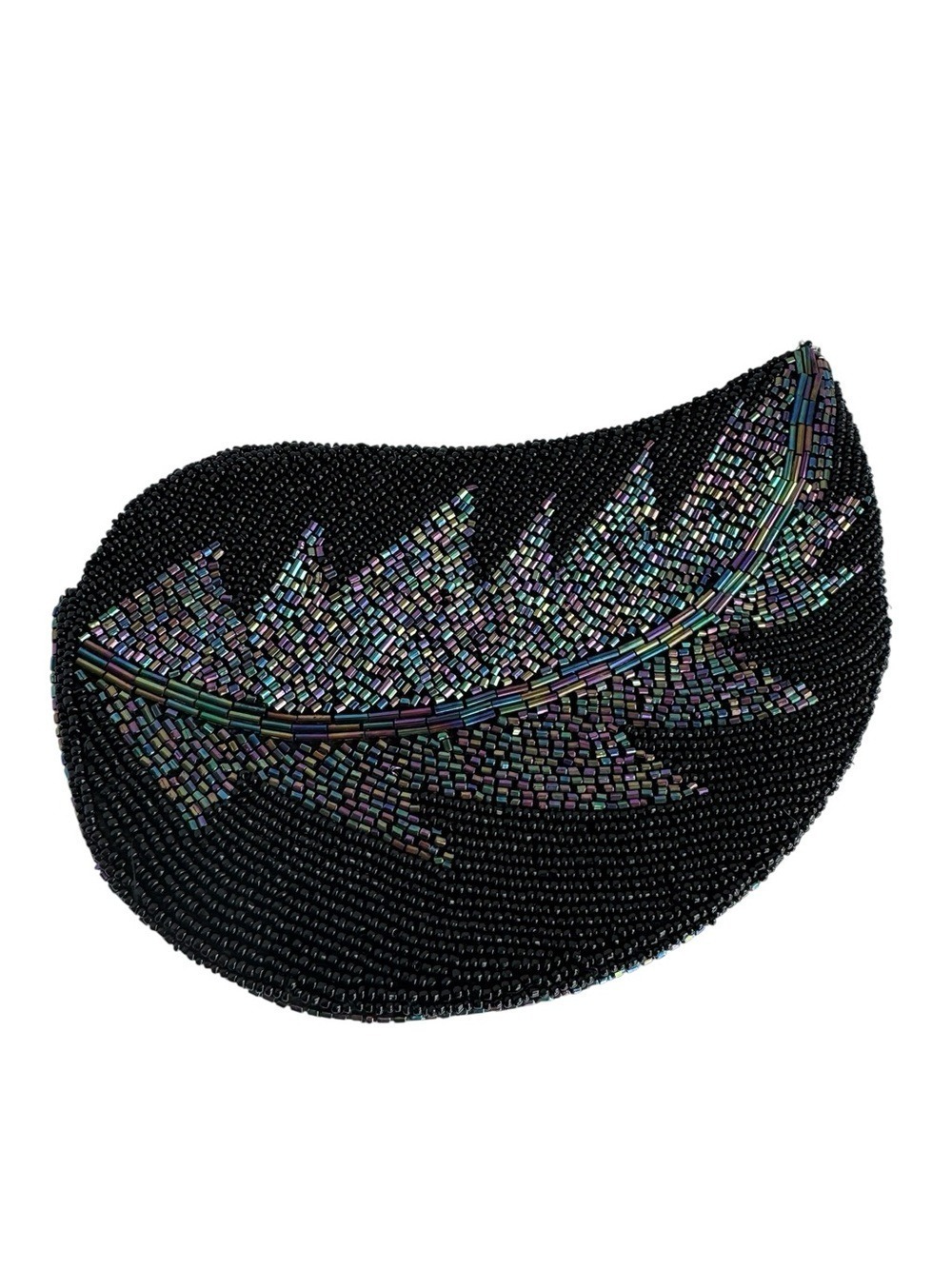 Vintage Inspired Beaded Clutch Black Leaf Small Evening Bag Prom Grad Wedding